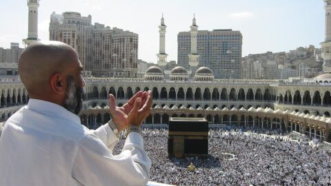 Pilgrim praying overlooking the Kaaba at Masjid al-Haram in Mecca (file photo)