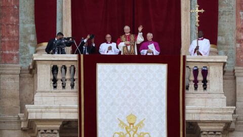 Pope Leo XIV waving from the balcony of St. Peter's Basilica after his election in May 2025.