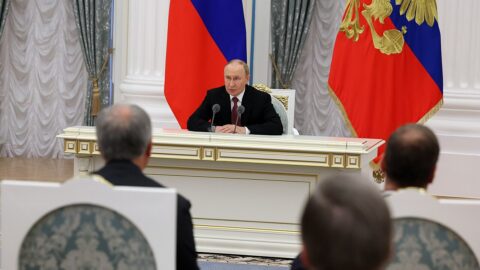 Russian President Vladimir Putin at a Kremlin meeting on a Russia-US summit