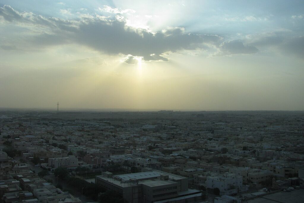 Riyadh cityscape under daylight, the Saudi capital that came under Houthi missile attack on October 14, 2026