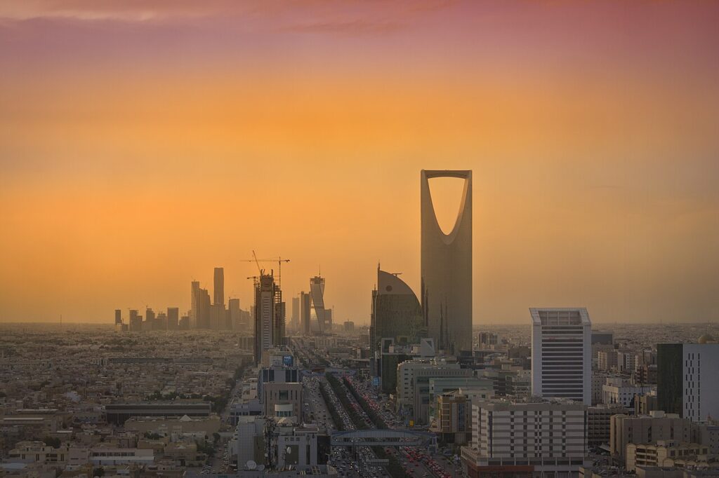 Riyadh's King Abdullah Financial District and Kingdom Tower — the financial hub the Future Investment Initiative was meant to showcase.