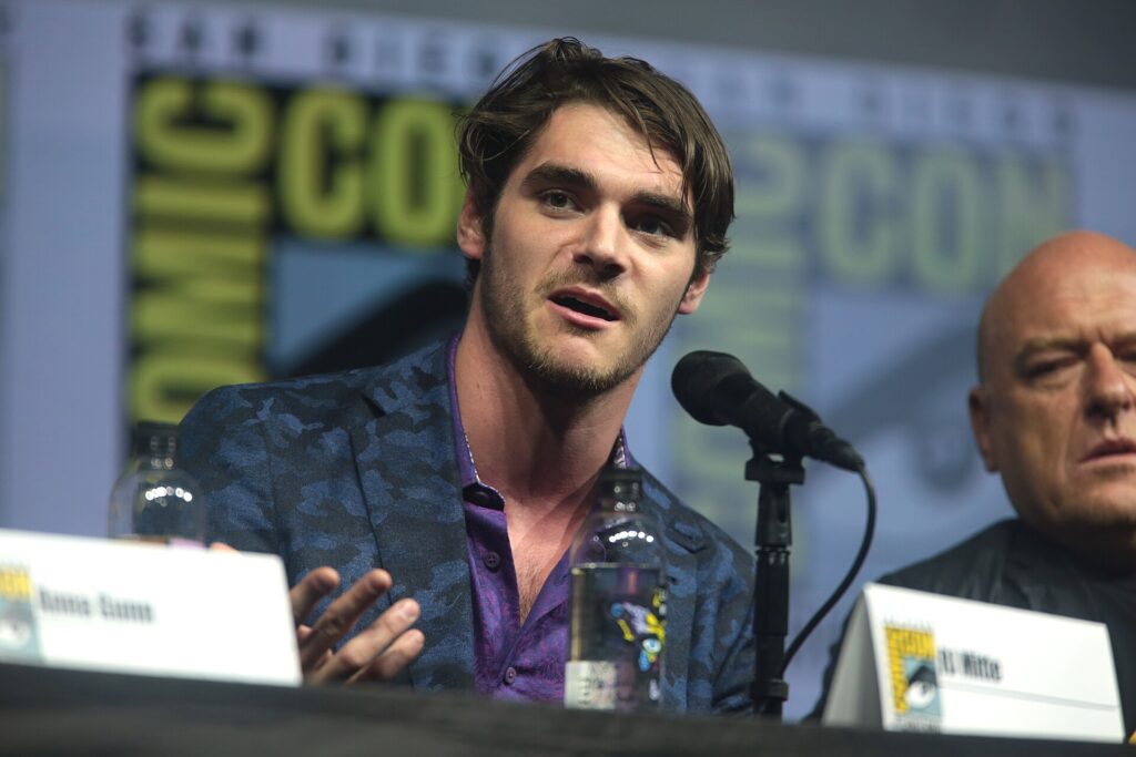 RJ Mitte speaking at the 2018 San Diego Comic-Con Breaking Bad reunion panel