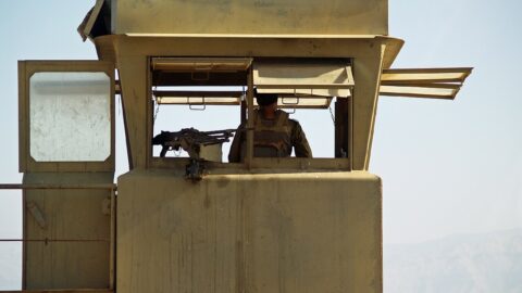 Israeli soldier in a watchtower at a West Bank checkpoint (file photo)