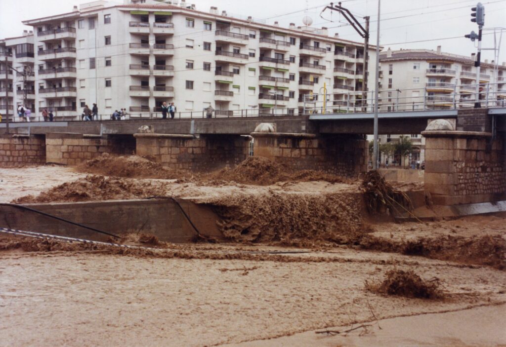 Floodwater covering a street in Catalonia, Spain (file photo)
