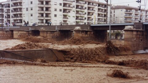 Floodwater covering a street in Catalonia, Spain (file photo)