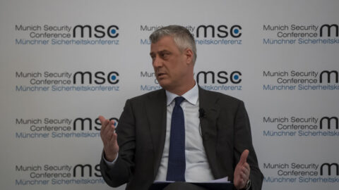 Hashim Thaçi photographed at the Munich Security Conference in 2019, before his war-crimes indictment.