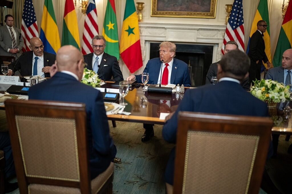 U.S. President Donald Trump at a White House multilateral lunch with African leaders, July 2025