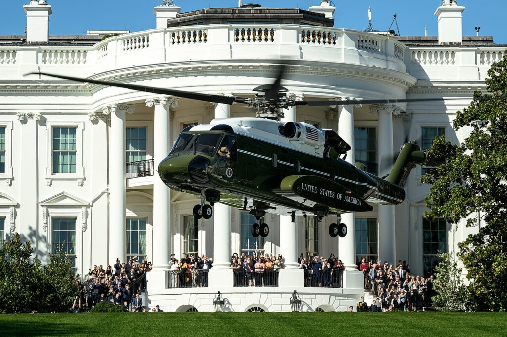 US President Donald Trump boarding Marine One on the South Lawn of the White House, October 6, 2026.