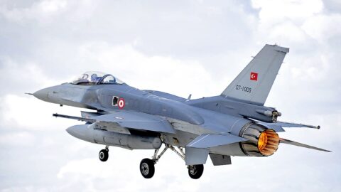 A Turkish Air Force F-16 takes off during Exercise Anatolian Eagle in Konya, Turkey