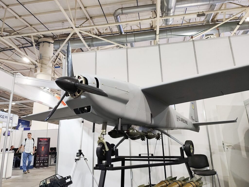 Ukrainian UJ-22 Airborne long-range strike drone on display in Kyiv