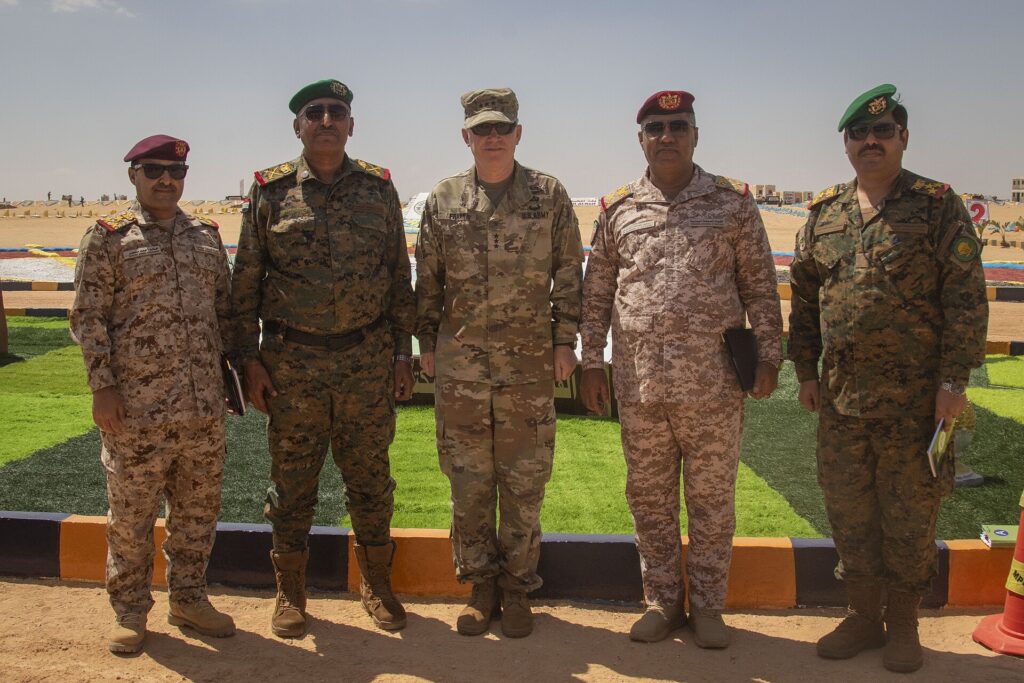 Yemeni Armed Forces officers with a U.S. Army general during the Bright Star 25 exercise
