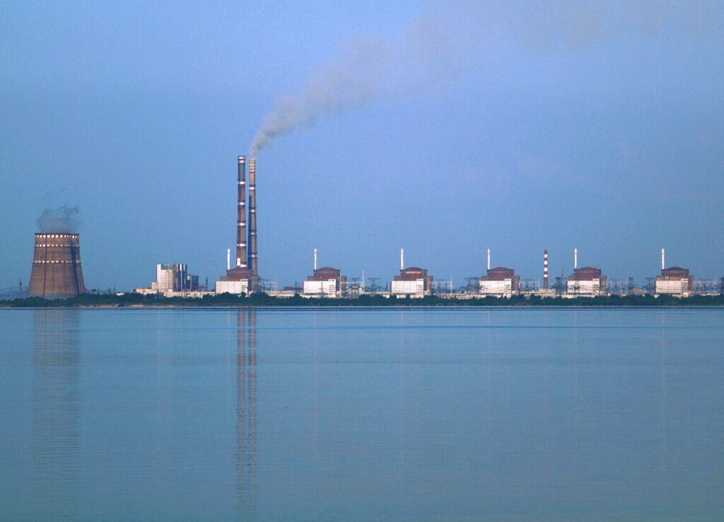 The Zaporizhzhia nuclear power plant viewed from across the Kakhovka Reservoir in Ukraine