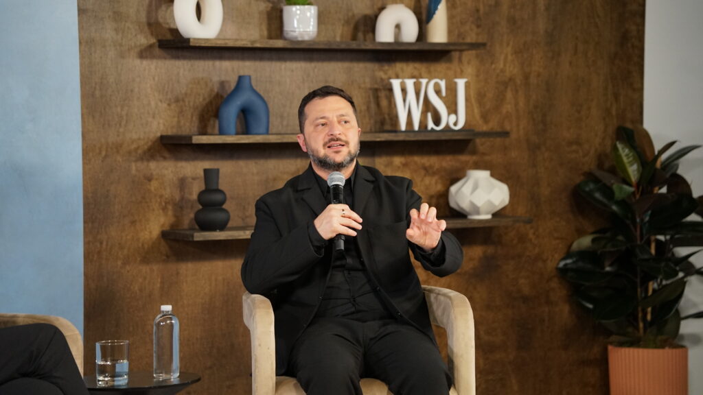 Ukrainian President Volodymyr Zelenskyy being interviewed at Journal House during the UN General Assembly in New York, September 2026